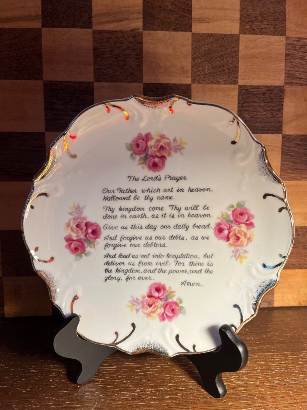 Lord’s Prayer Decorative Plate with Roses A935